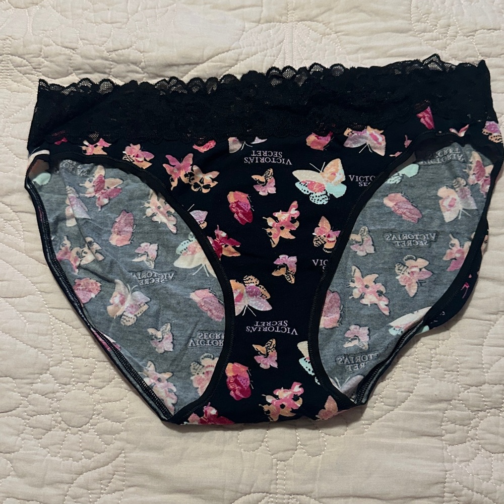 Victoria's Secret Black Panties with Butterfly Print Package of 3